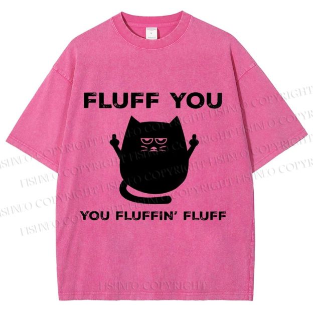 Unisex Fluff You Sassy Black Cat Printed Washed Tee