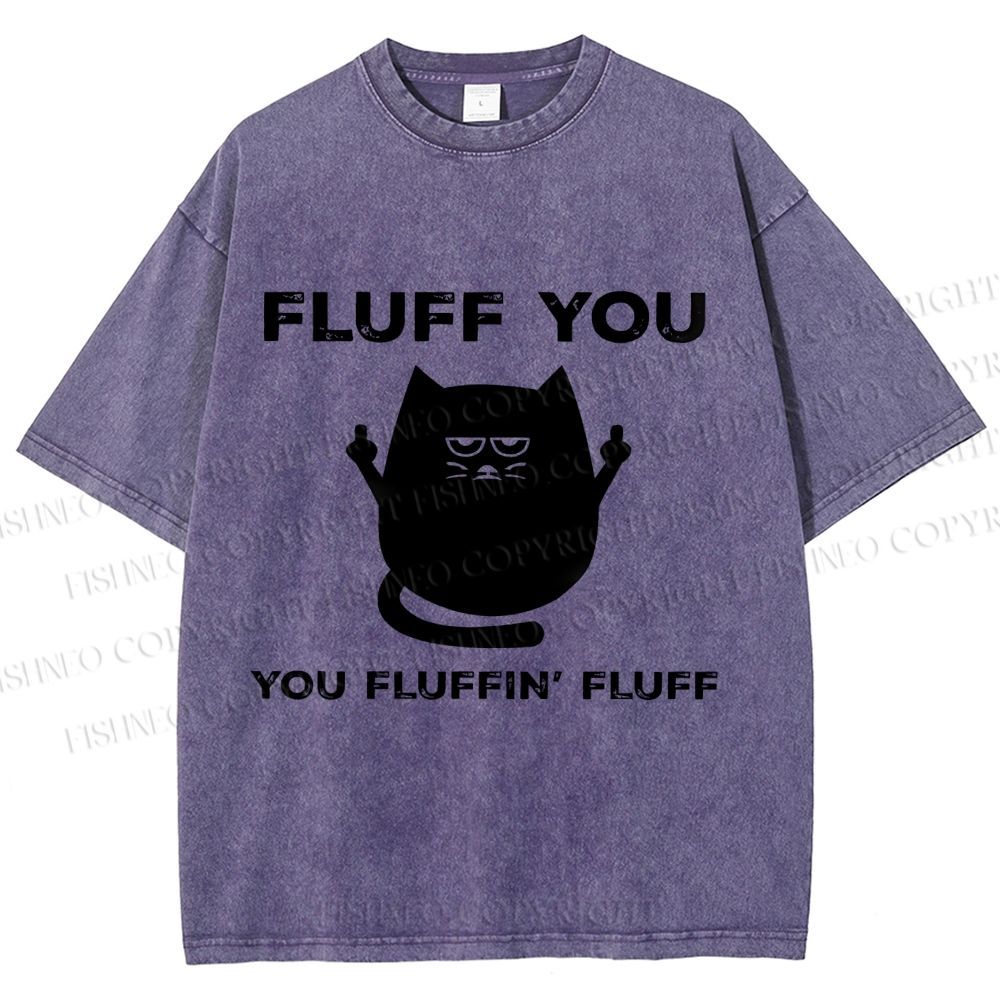Unisex Fluff You Sassy Black Cat Printed Washed Tee