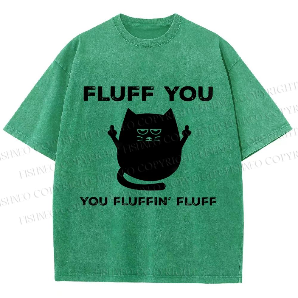 Unisex Fluff You Sassy Black Cat Printed Washed Tee