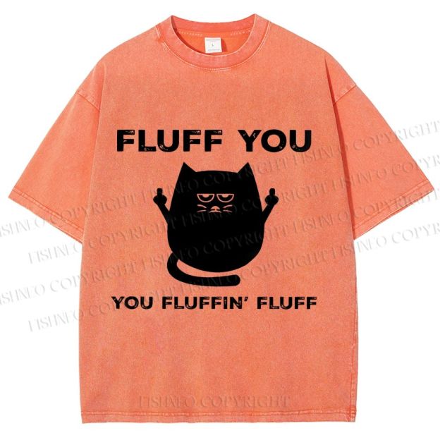Unisex Fluff You Sassy Black Cat Printed Washed Tee