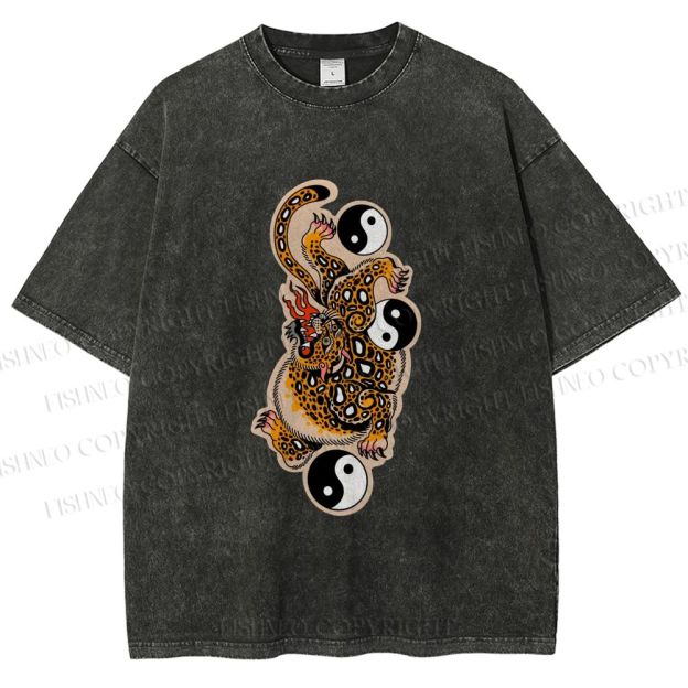 Unisex Vintage Japanese Panther Printed Washed Tee