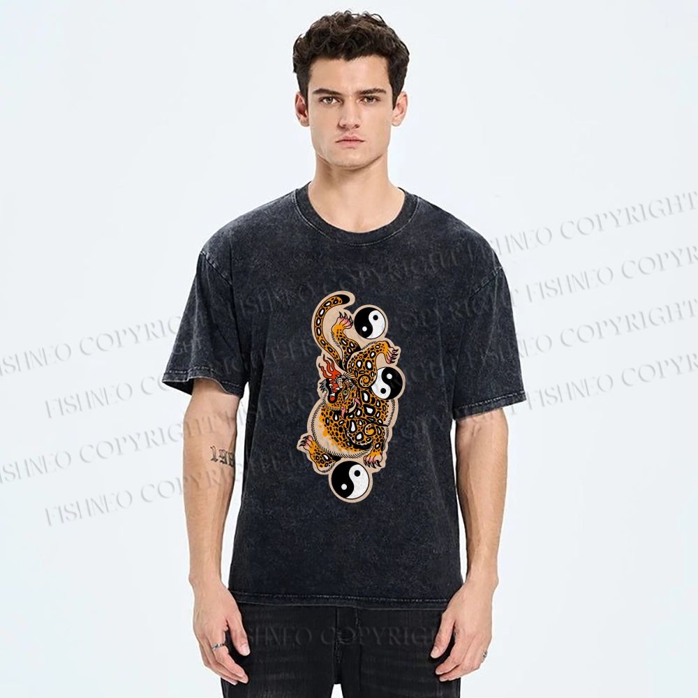 Unisex Vintage Japanese Panther Printed Washed Tee