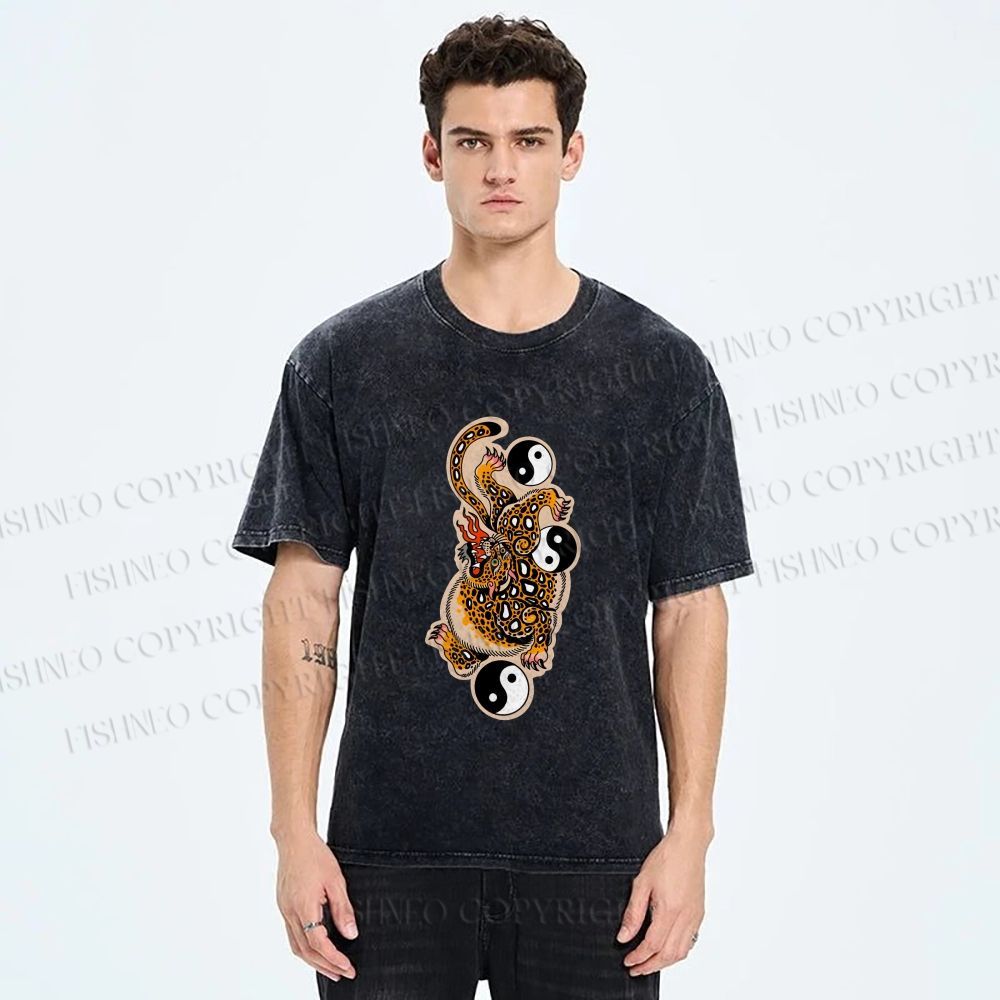 Unisex Vintage Japanese Panther Printed Washed Tee