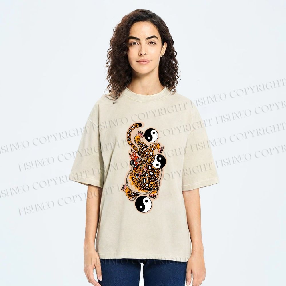 Unisex Vintage Japanese Panther Printed Washed Tee