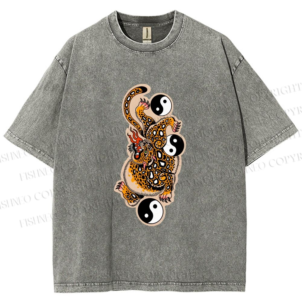 Unisex Vintage Japanese Panther Printed Washed Tee
