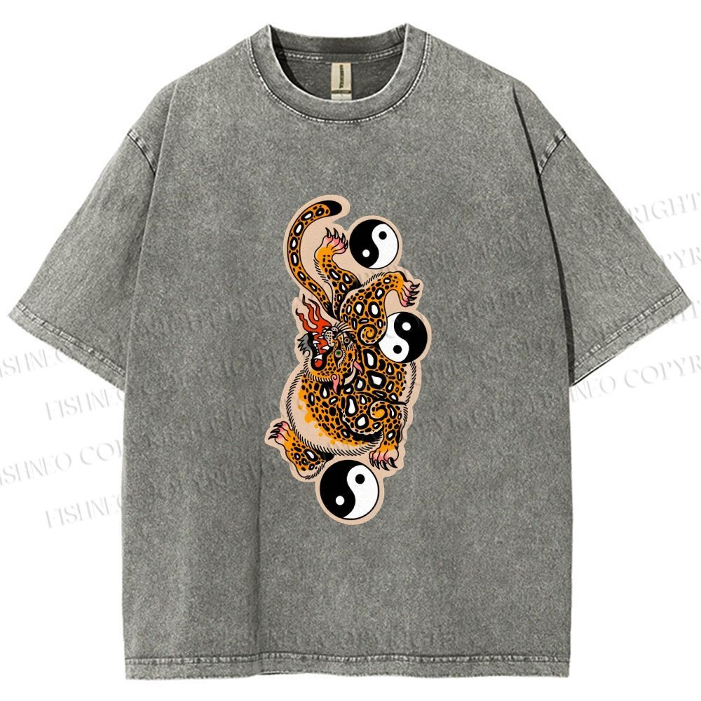 Unisex Vintage Japanese Panther Printed Washed Tee