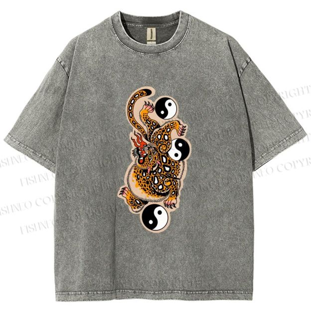 Unisex Vintage Japanese Panther Printed Washed Tee