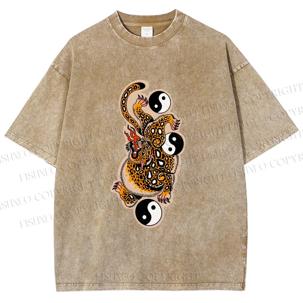 Unisex Vintage Japanese Panther Printed Washed Tee