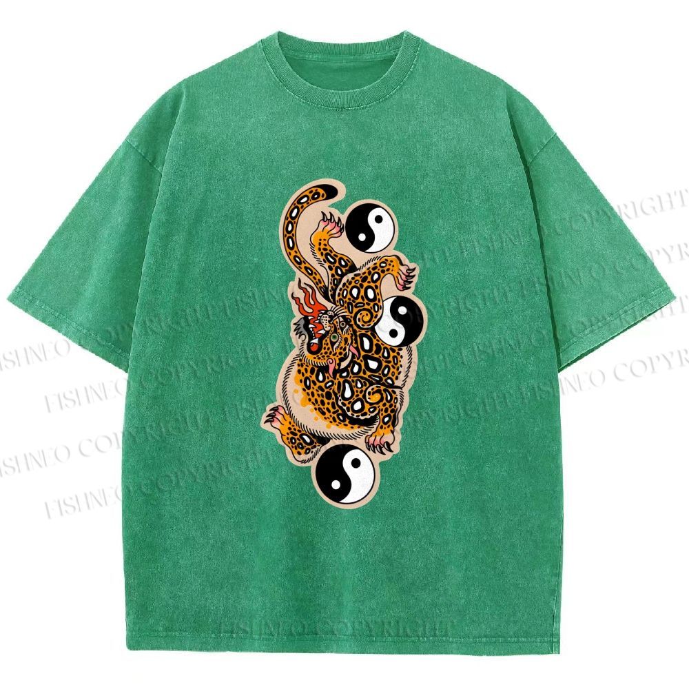 Unisex Vintage Japanese Panther Printed Washed Tee