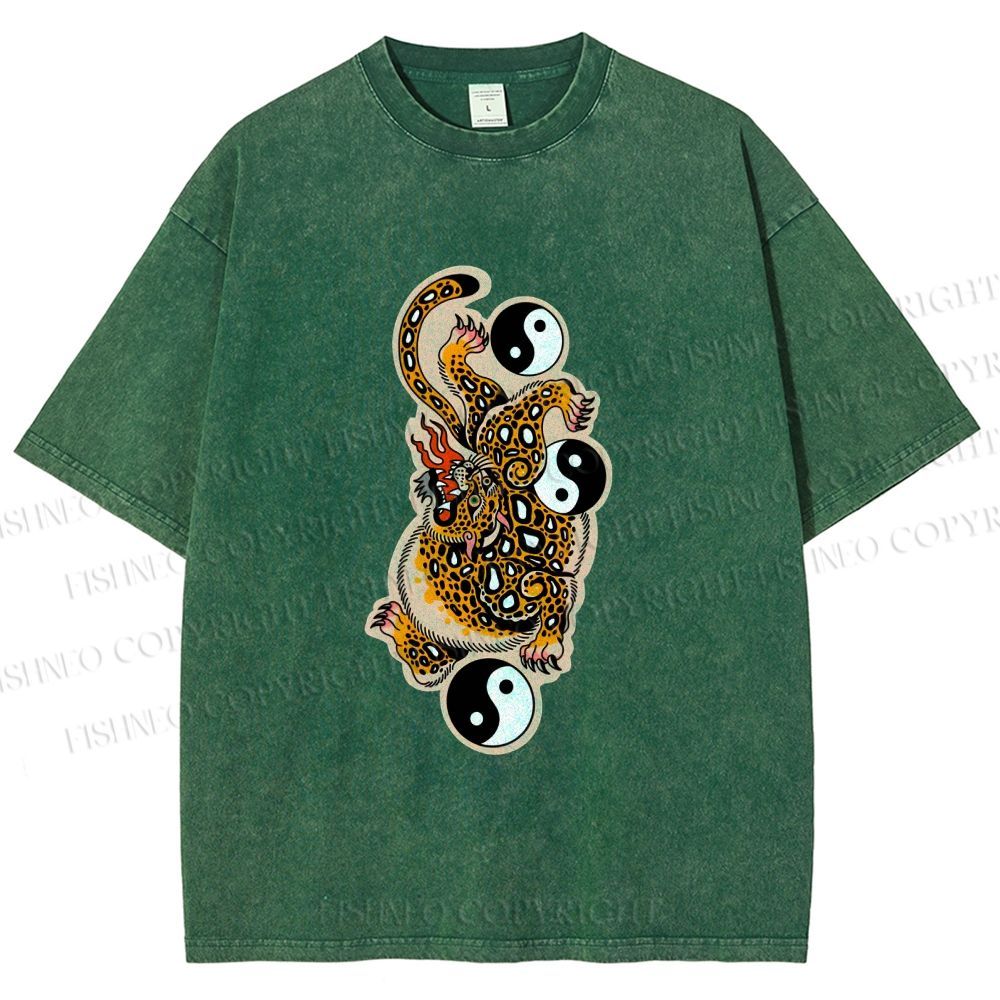 Unisex Vintage Japanese Panther Printed Washed Tee