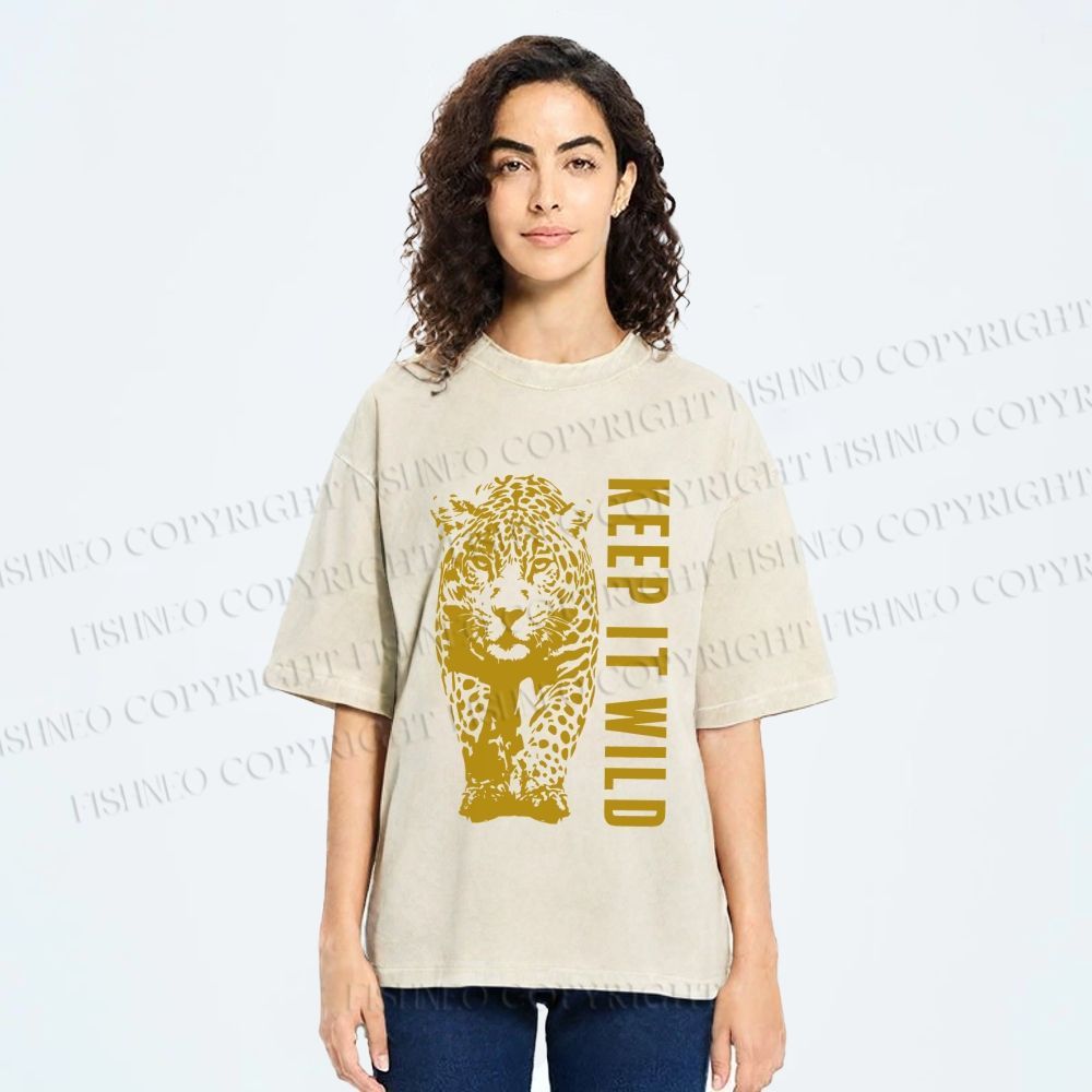 Unisex Keep it Wild Panther Printed Washed Tee