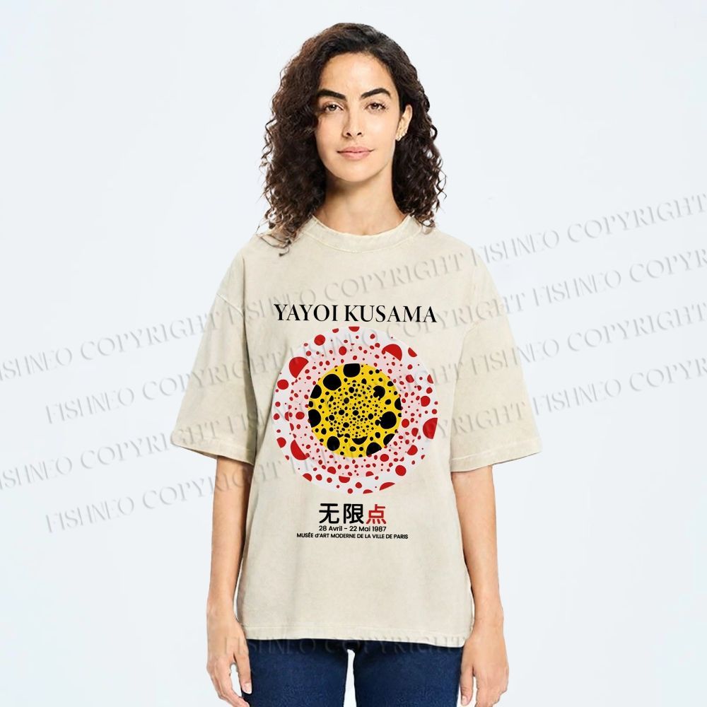 Unisex Yayoi Kusama Dots Printed Washed Tee