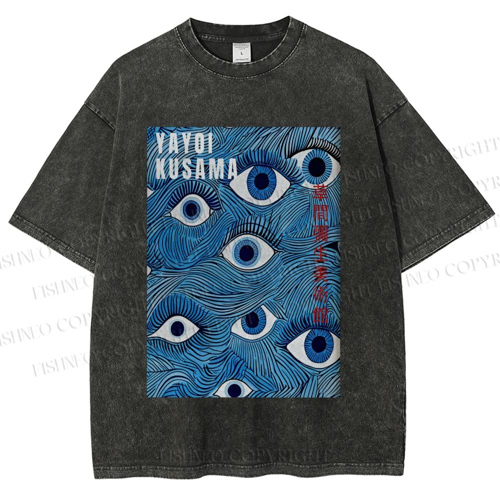 Unisex Yayoi Kusama Blue Eyes Printed Washed Tee