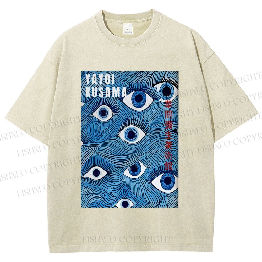 Unisex Yayoi Kusama Blue Eyes Printed Washed Tee