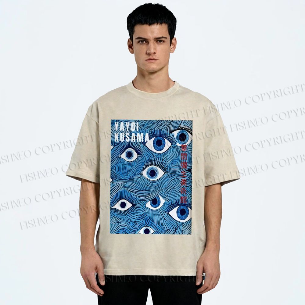 Unisex Yayoi Kusama Blue Eyes Printed Washed Tee