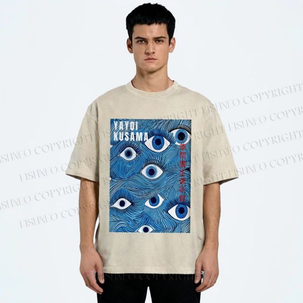 Unisex Yayoi Kusama Blue Eyes Printed Washed Tee