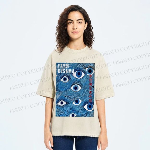 Unisex Yayoi Kusama Blue Eyes Printed Washed Tee