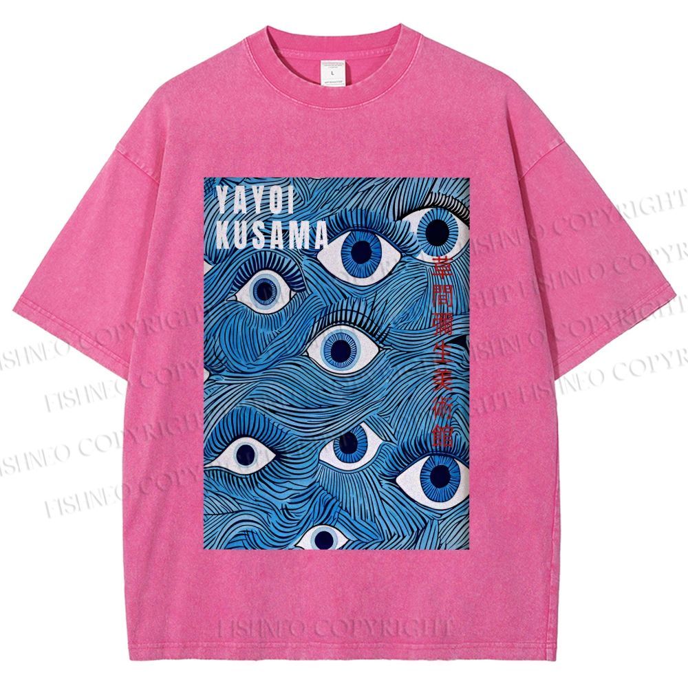 Unisex Yayoi Kusama Blue Eyes Printed Washed Tee