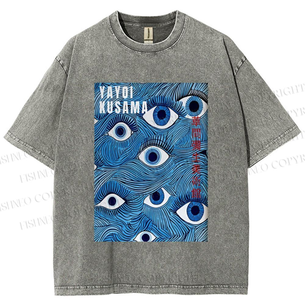 Unisex Yayoi Kusama Blue Eyes Printed Washed Tee