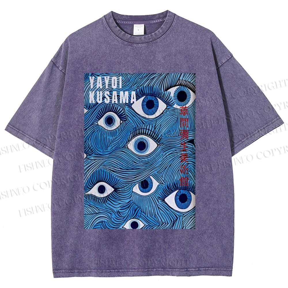 Unisex Yayoi Kusama Blue Eyes Printed Washed Tee