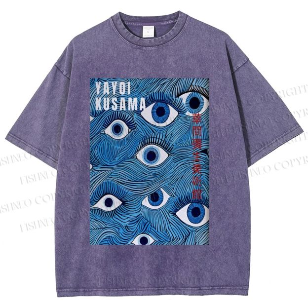 Unisex Yayoi Kusama Blue Eyes Printed Washed Tee
