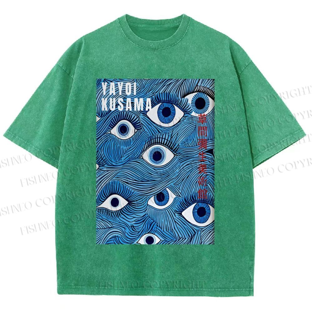 Unisex Yayoi Kusama Blue Eyes Printed Washed Tee