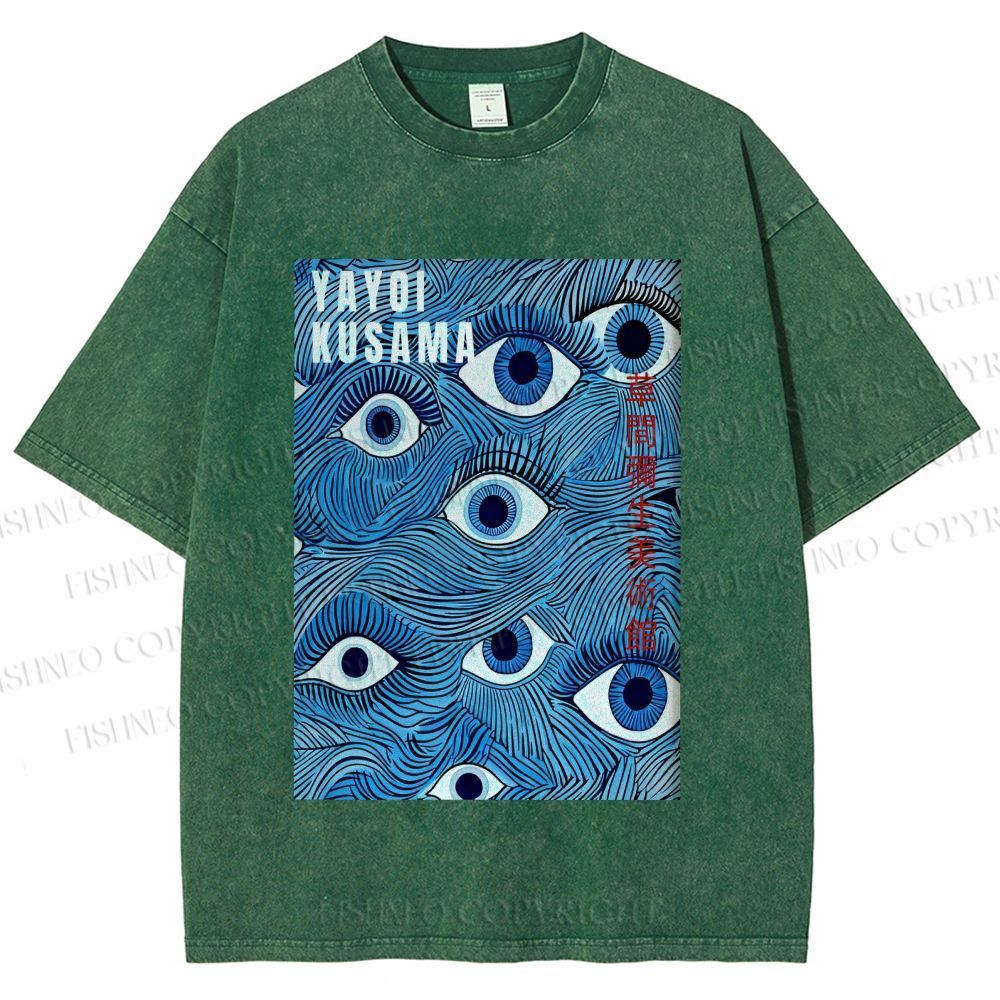 Unisex Yayoi Kusama Blue Eyes Printed Washed Tee
