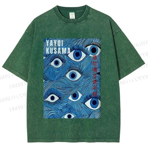 Unisex Yayoi Kusama Blue Eyes Printed Washed Tee