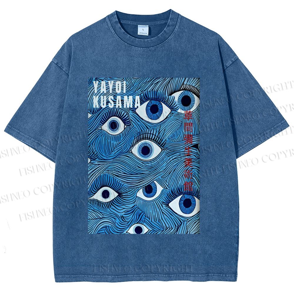 Unisex Yayoi Kusama Blue Eyes Printed Washed Tee