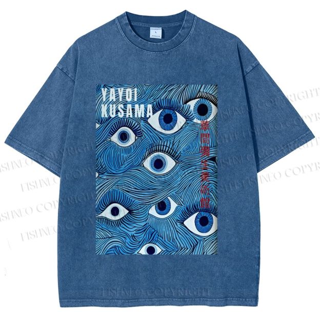 Unisex Yayoi Kusama Blue Eyes Printed Washed Tee