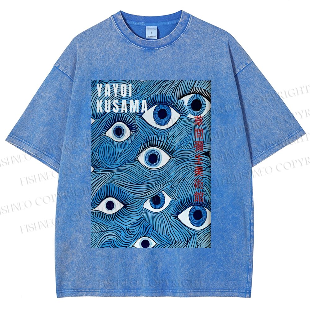 Unisex Yayoi Kusama Blue Eyes Printed Washed Tee