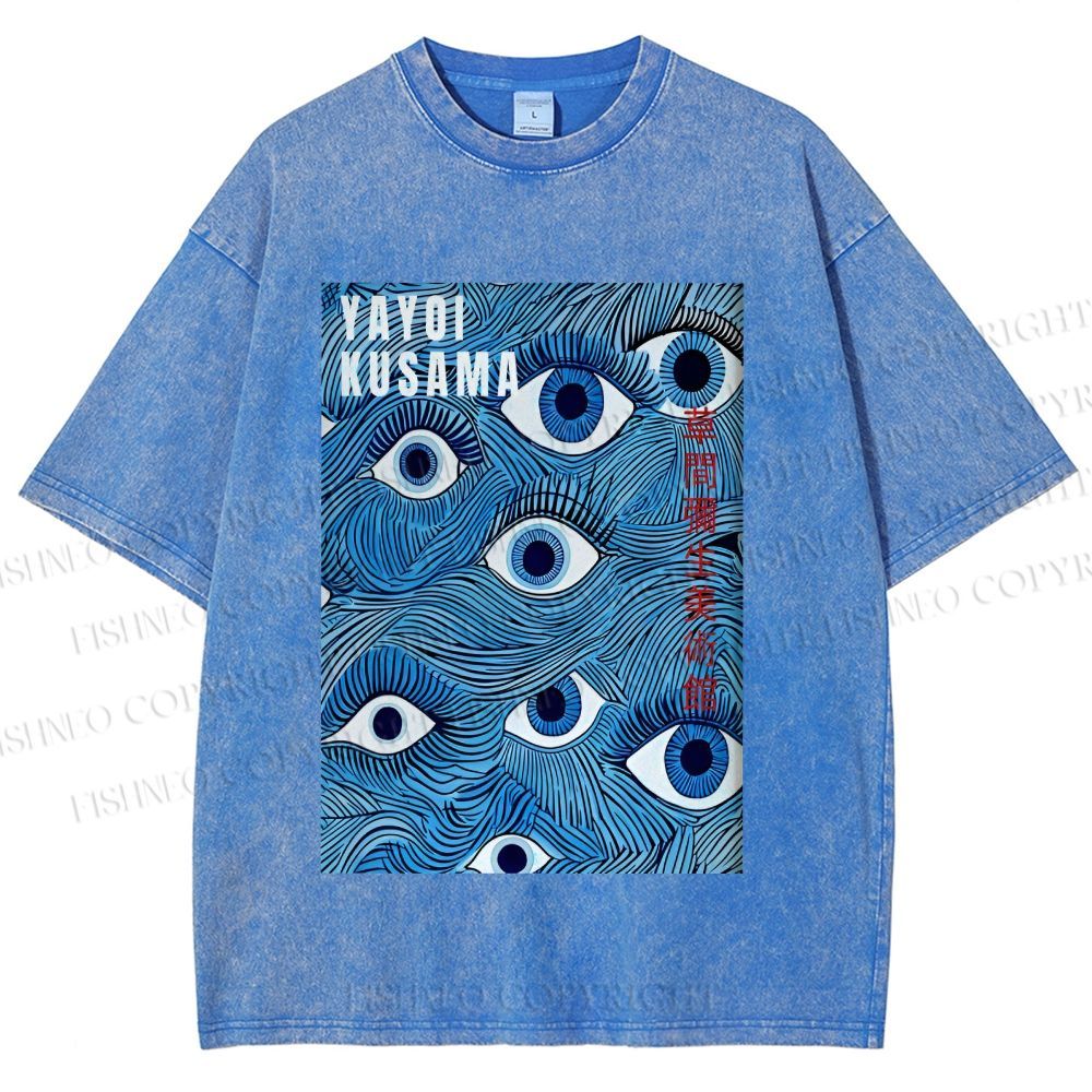 Unisex Yayoi Kusama Blue Eyes Printed Washed Tee