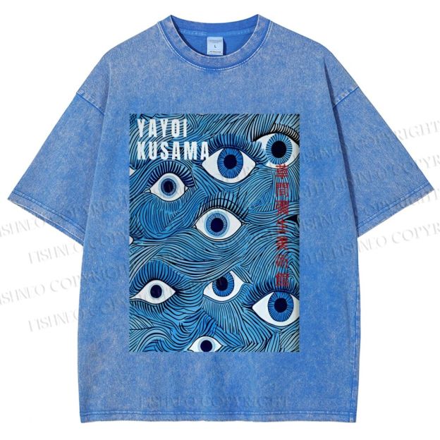 Unisex Yayoi Kusama Blue Eyes Printed Washed Tee