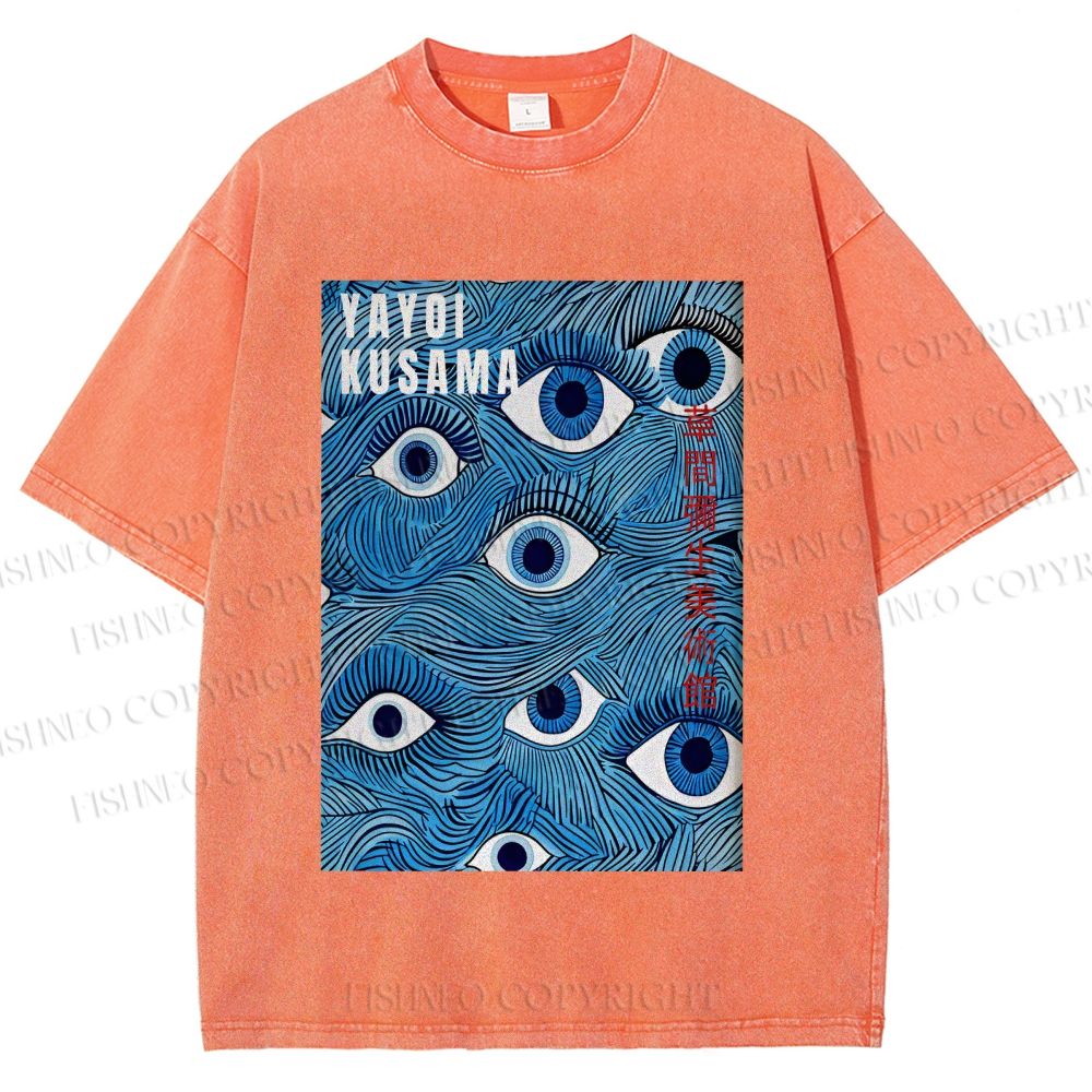 Unisex Yayoi Kusama Blue Eyes Printed Washed Tee