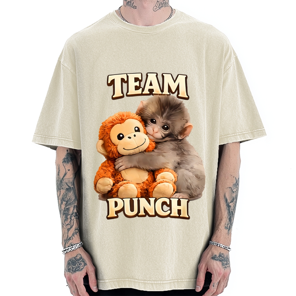 Unisex Monkey Team Punch Printed Washed Tee