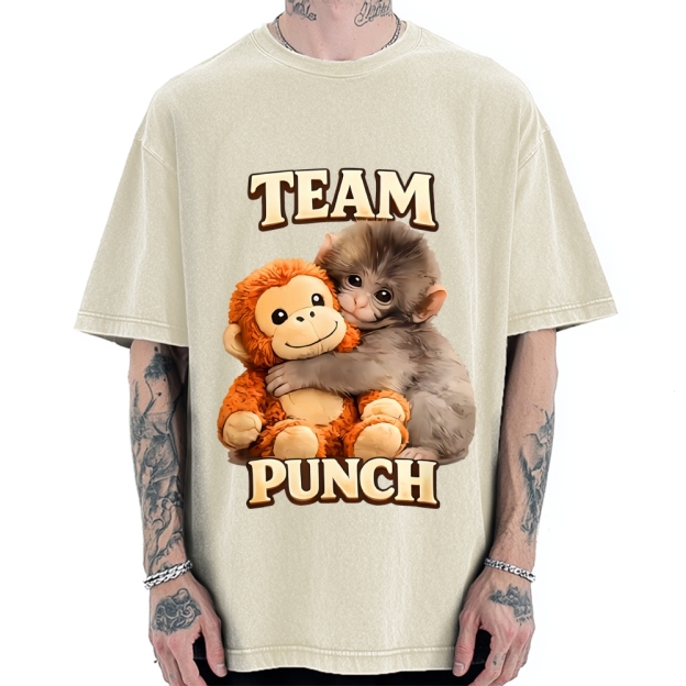 Unisex Monkey Team Punch Printed Washed Tee