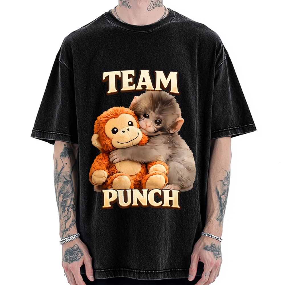 Unisex Monkey Team Punch Printed Washed Tee