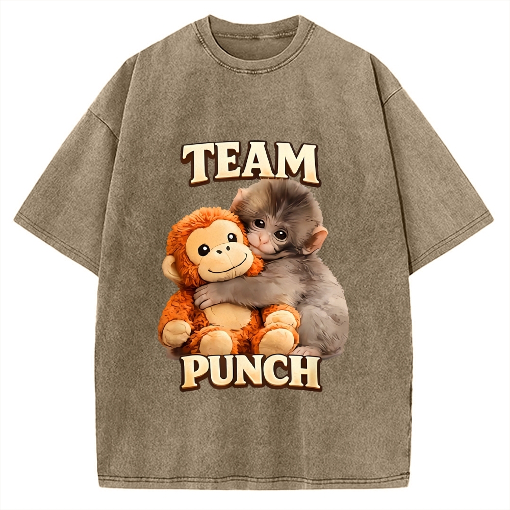 Unisex Monkey Team Punch Printed Washed Tee