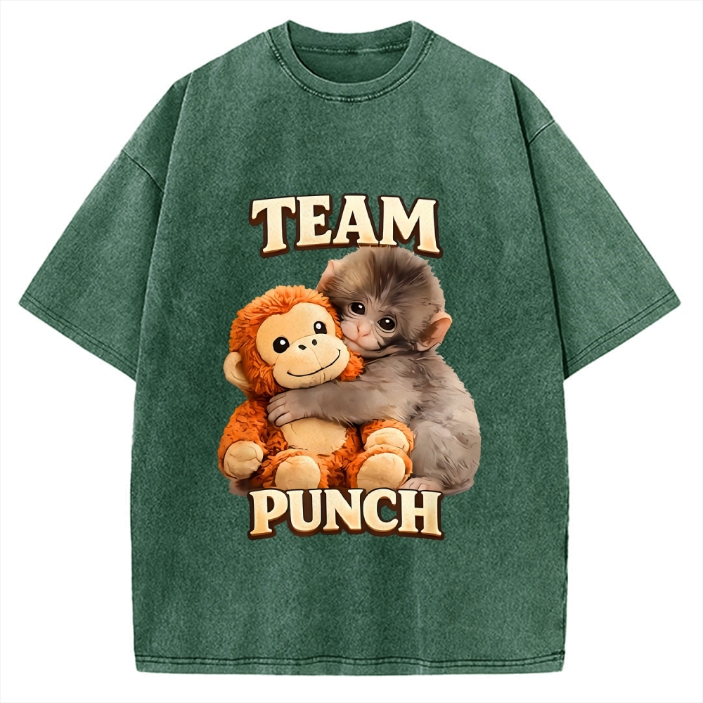 Unisex Monkey Team Punch Printed Washed Tee