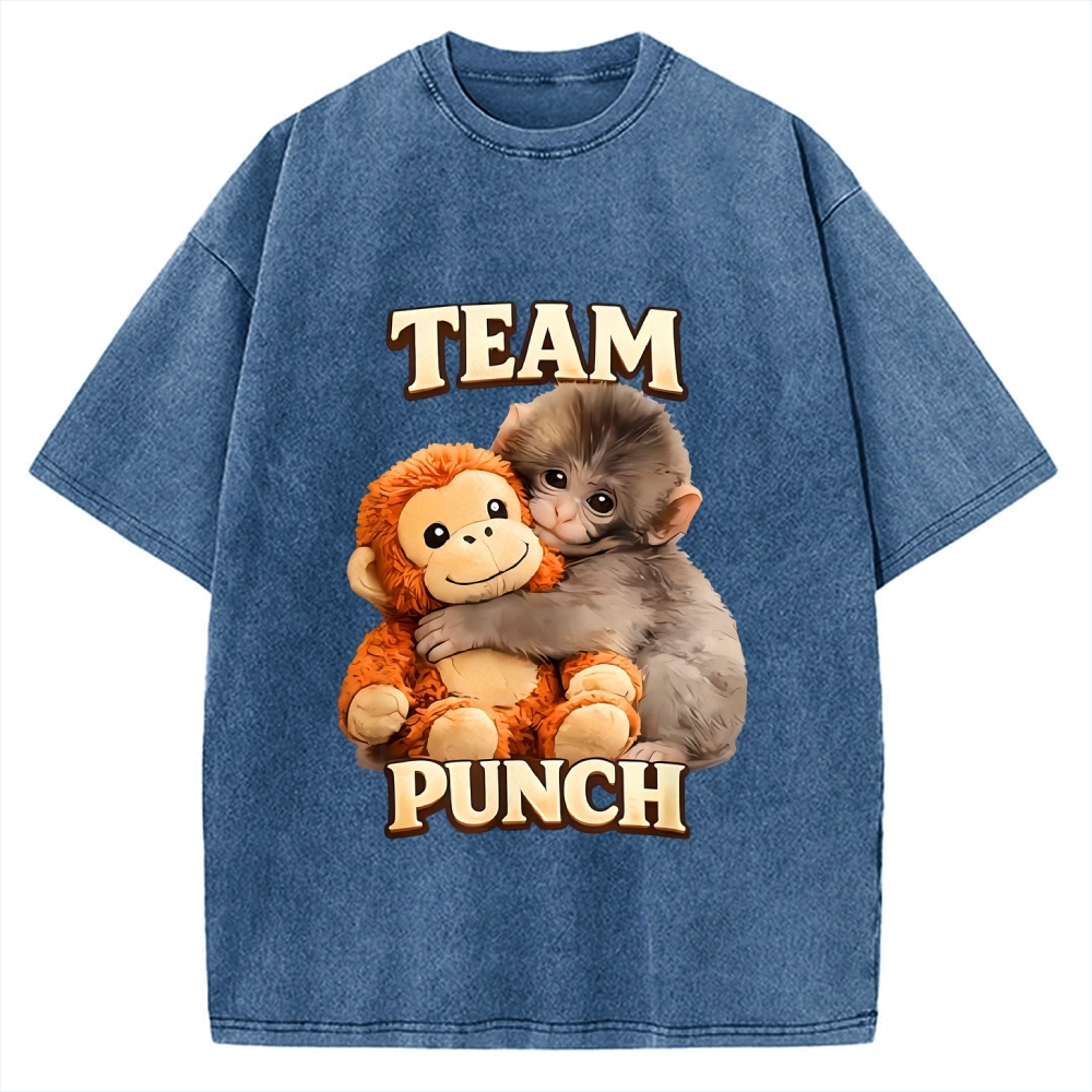 Unisex Monkey Team Punch Printed Washed Tee