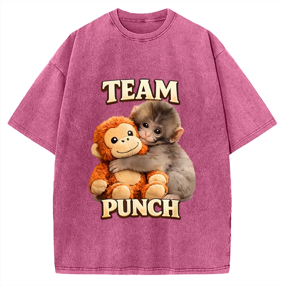 Unisex Monkey Team Punch Printed Washed Tee