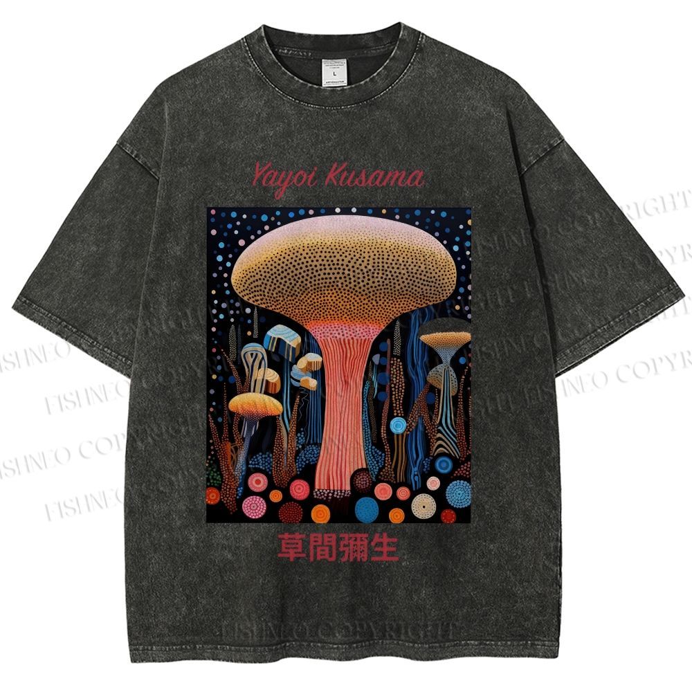 Unisex Yayoi Kusama Polka Dot Mushroom Printed Washed Tee