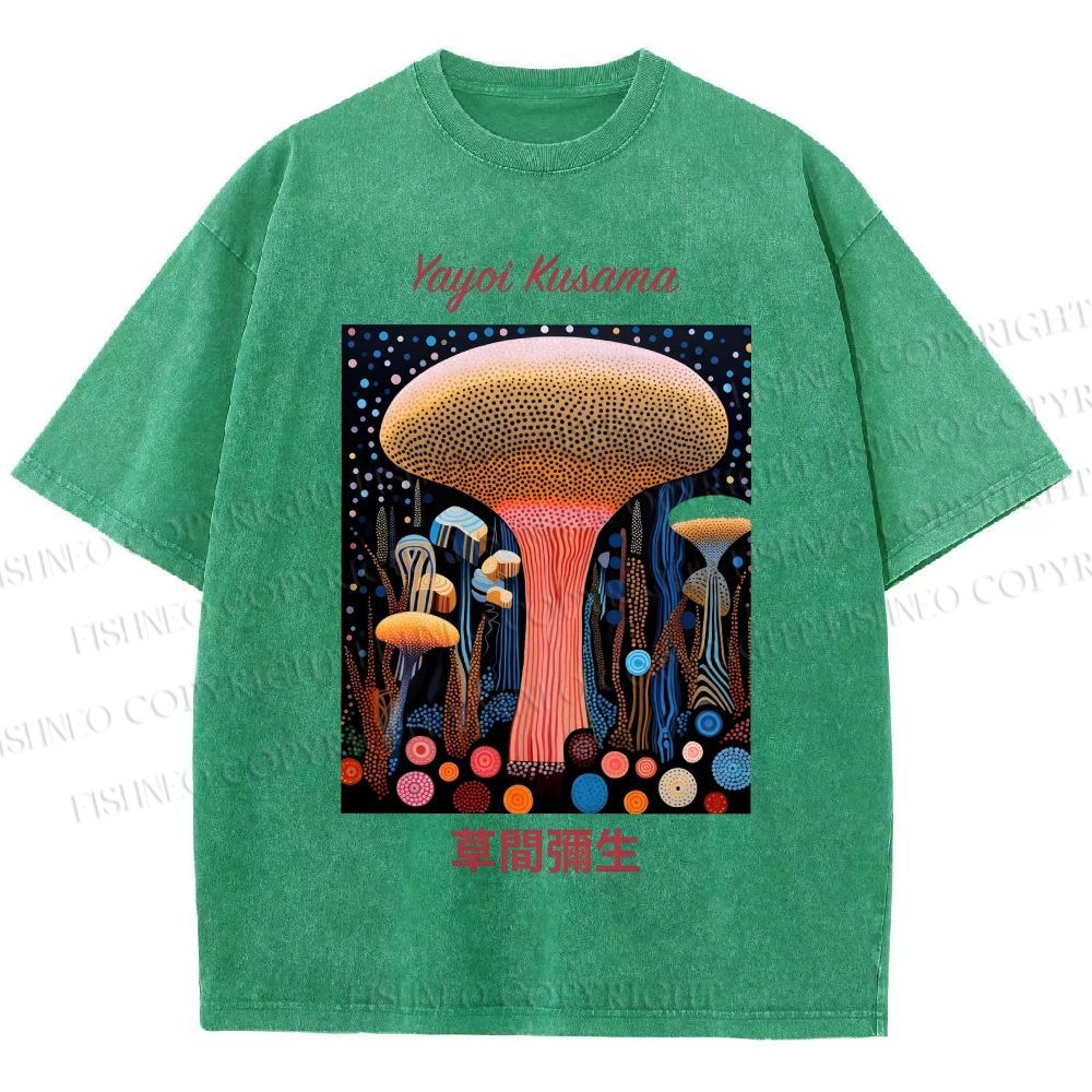 Unisex Yayoi Kusama Polka Dot Mushroom Printed Washed Tee