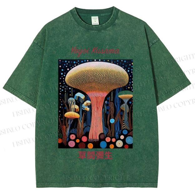 Unisex Yayoi Kusama Polka Dot Mushroom Printed Washed Tee