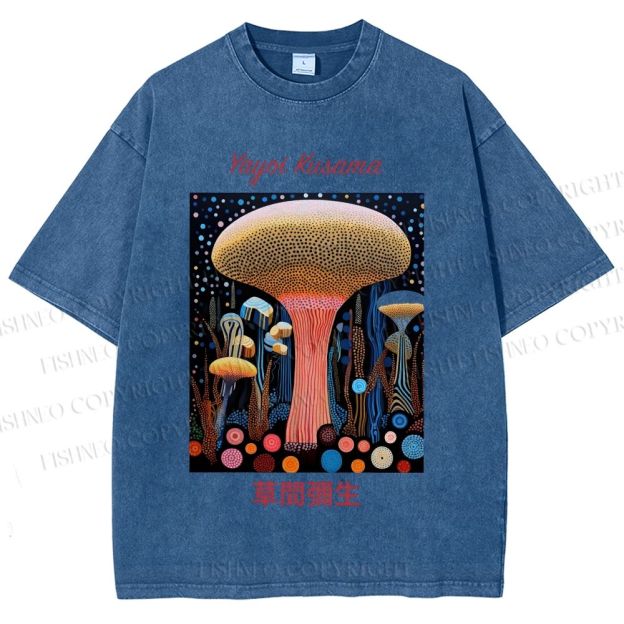 Unisex Yayoi Kusama Polka Dot Mushroom Printed Washed Tee