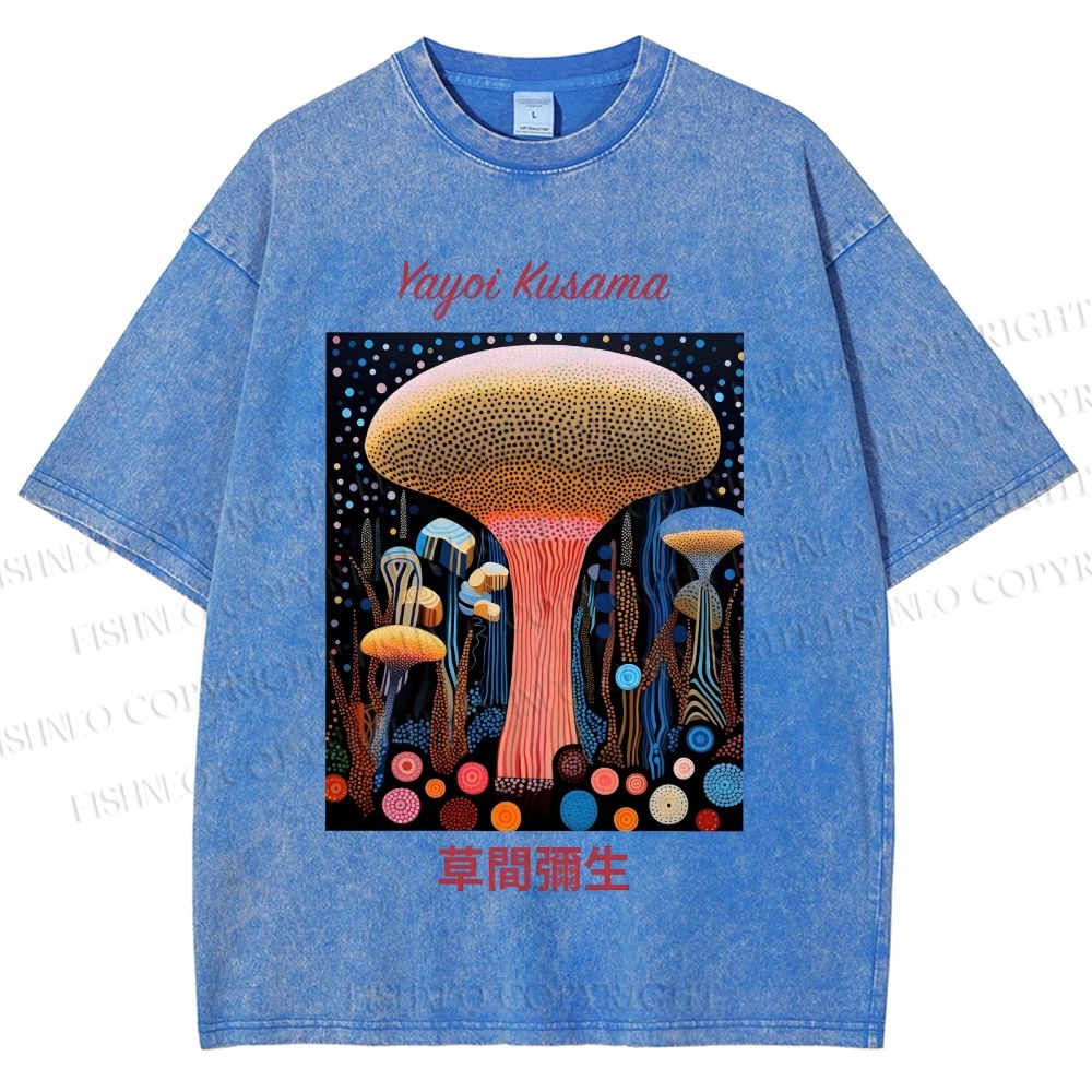 Unisex Yayoi Kusama Polka Dot Mushroom Printed Washed Tee