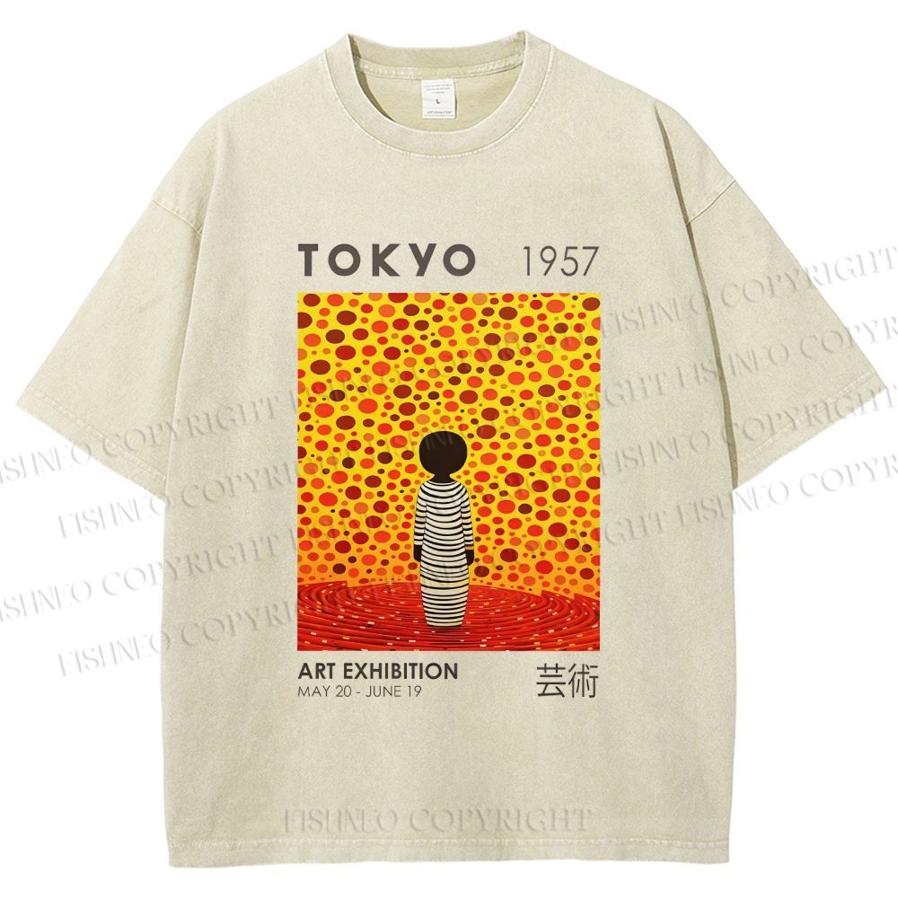 Unisex Yayoi Kusama Tokyo Art Exhibition Printed Washed Tee