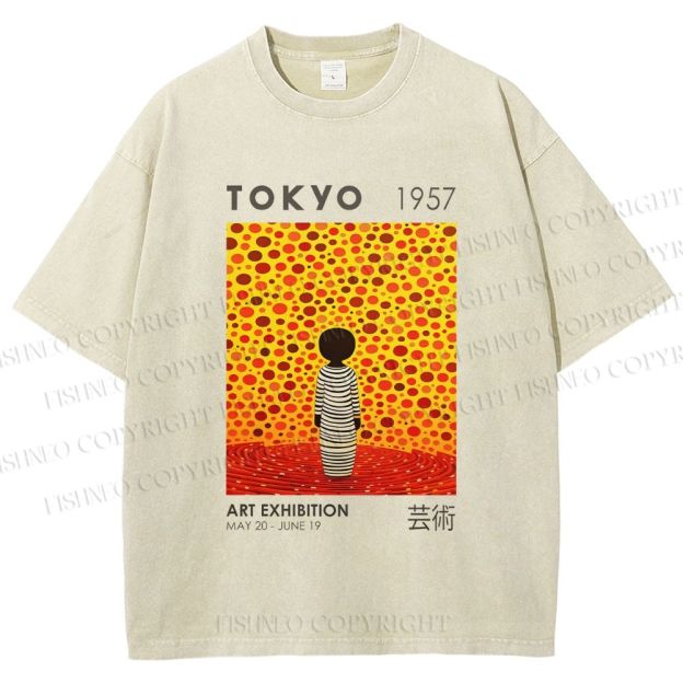 Unisex Yayoi Kusama Tokyo Art Exhibition Printed Washed Tee