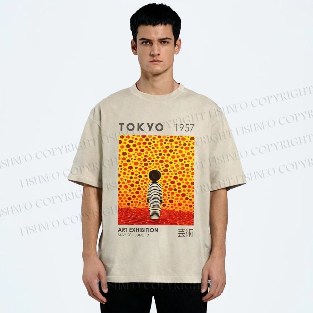 Unisex Yayoi Kusama Tokyo Art Exhibition Printed Washed Tee