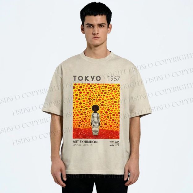 Unisex Yayoi Kusama Tokyo Art Exhibition Printed Washed Tee